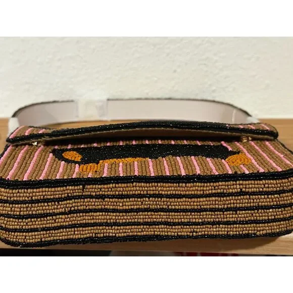 Anthropologie Beaded Dachshund Shoulder Bag in Pink and Brown NWT - Picture 3 of 4